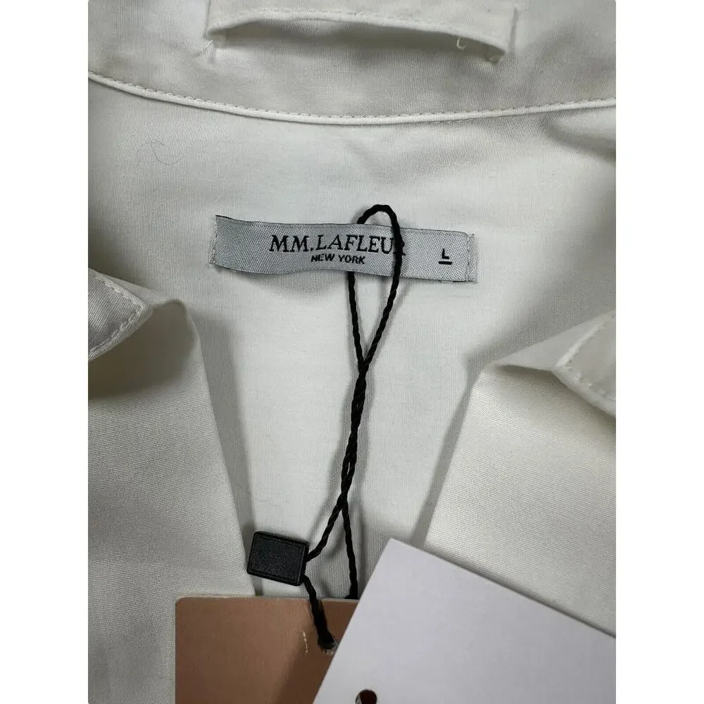 M.M. Lafleur Wilma Poplin Top Size L White NWT V-Neck Short Sleeve Chic *READ - Picture 4 of 9